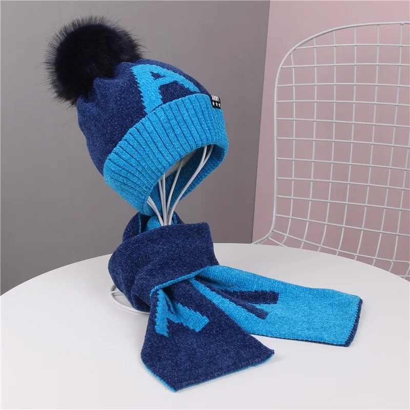 

2019 Korean-style Chenille Cap Sleeve Winter plus Velvet BOY'S Girls Hat Scarf Two-Piece Set Baby Thermal Suit