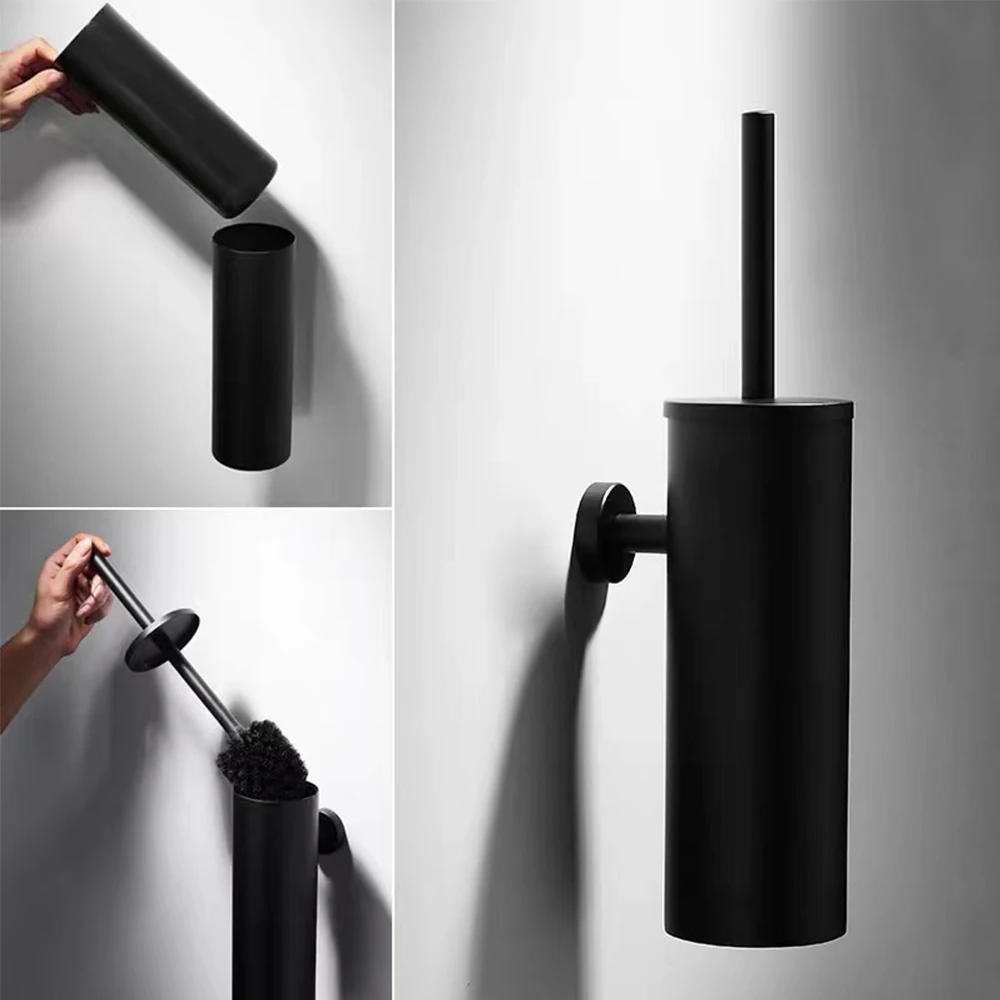Toilet Cleaning Brush Holder Sets toilet brush set toilet brush holder bathroom accessories Wall Mount Stainless Steel Bathroom Accessories WC Hardware Black Chrome