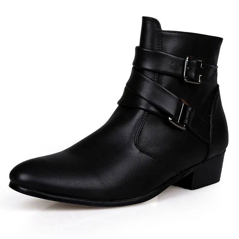 

Idopy New Autumn Gothic Men Pointed Toe Warm Stage Performance Faux Leather Ankle Boots Male Punk Leather Cool Shoes