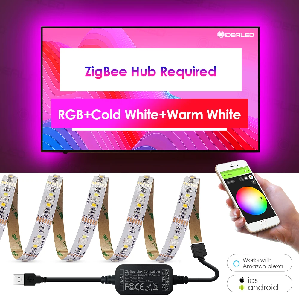 Mini Zigbee สมาร์ทกิจกรรม TV LED Strip Light Kit 5V Usb Rgb + Cct