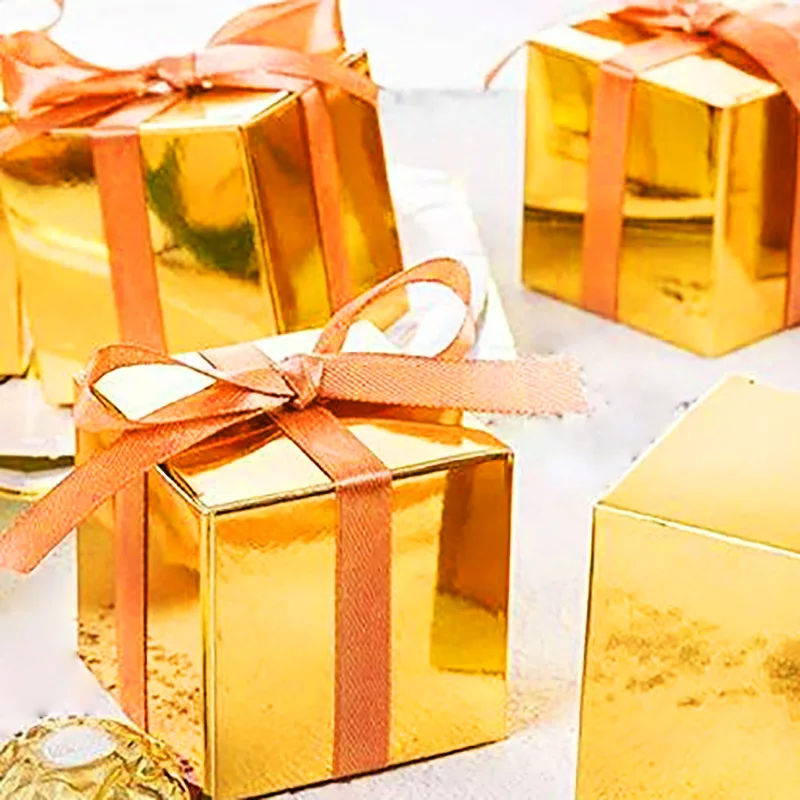 Маленькая Подарочная коробка оптом коробка для конфет с лентами из тюли в 2x2x2 полюсная золотистая полосатый коробка вечерние свадебные сувениры для свадьбы детских празднований дня рождения поставки