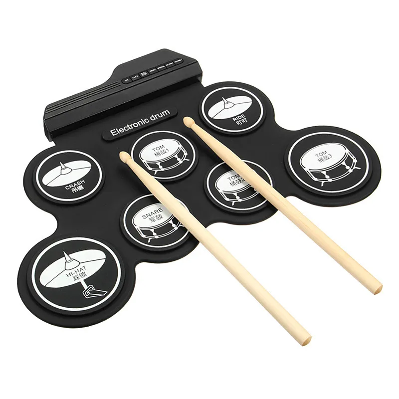 Портативный электронный барабан цифровой USB 7 колодки складной барабан набор силиконовые электрические барабанные колодки комплект с барабанные палочки педаль
