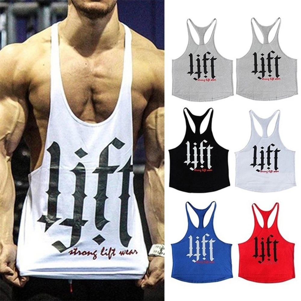 

Men's Gym Workout Printing Tank Top Y Back Fitness Bodybuilding Sleeveless Vests training Stringer vest man