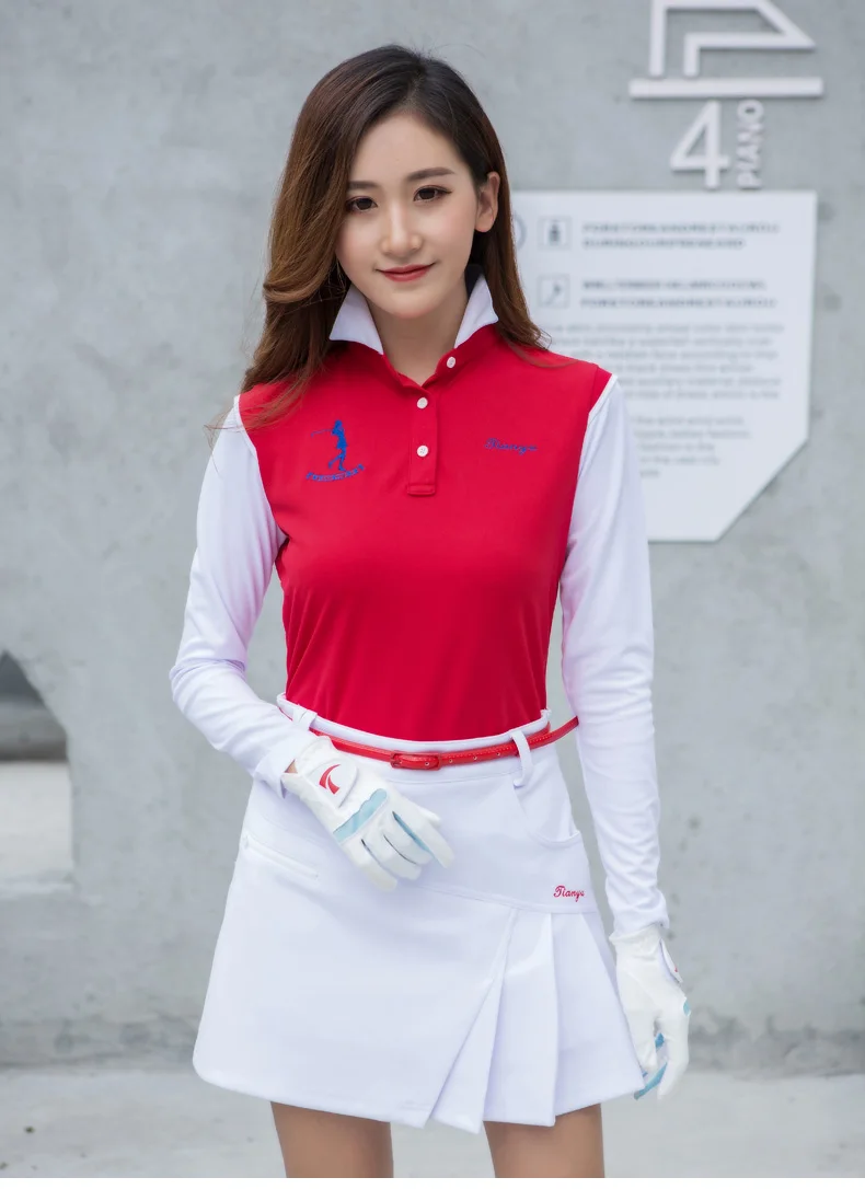 Спортивная одежда для гольфа, женская футболка с длинным рукавом, весенне-осенние дышащие топы, Облегающая рубашка с отложным воротником для гольфа, одежда