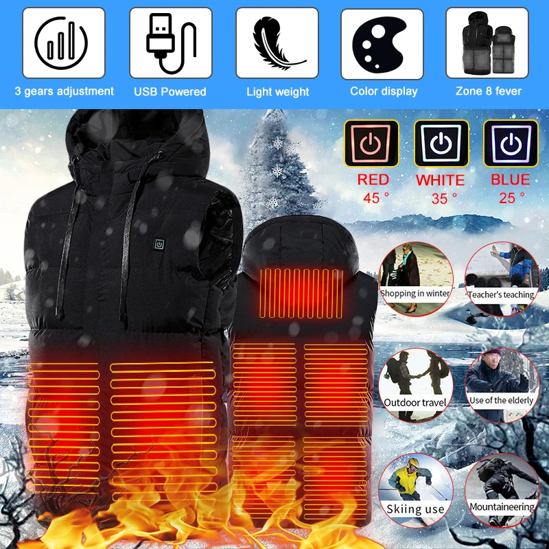 

Heated Vest USB Charging Electric Winter Heating Jacket New Intelligent Temperature Control 7 Zone Thermal Clothing Waterproof