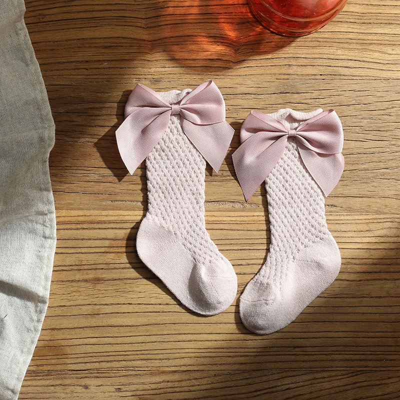 Children Big Bow Socks Kids Girls Princess Toddlers Long Knee High Socks Hollow Out Baby Floor Spanish Pineapple Style Socken