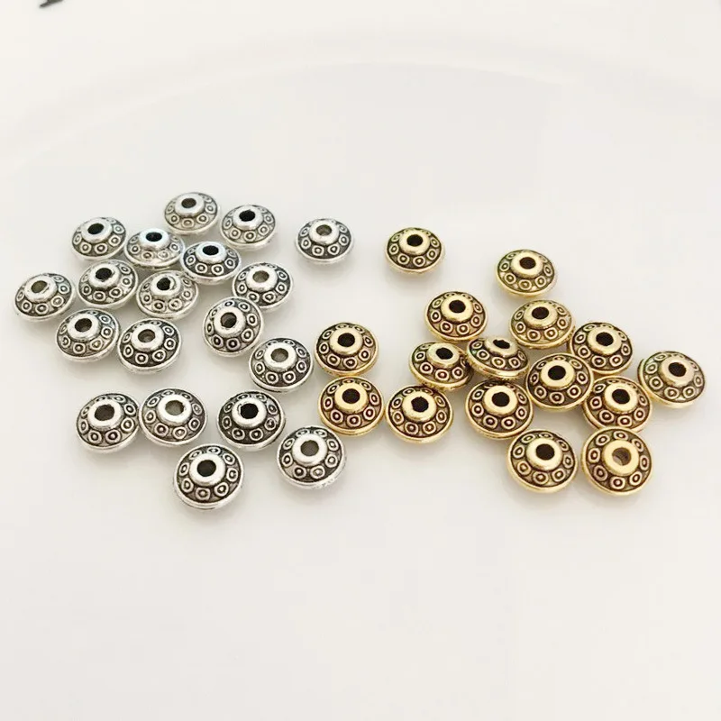 

Tibetan Metal Beads 50PCs Dia. 6mm Antique Gold Silver Oval UFO Shape Loose Spacer Beads for Jewelry Making DIY Bracelet Charms