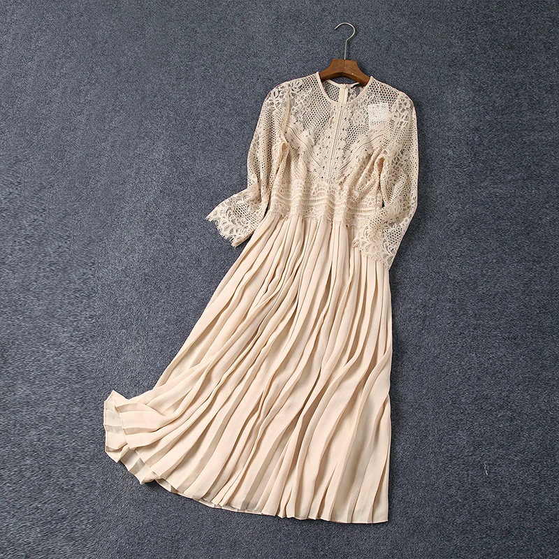 Французское романтическое кружевное шифоновое плиссированное платье в стиле