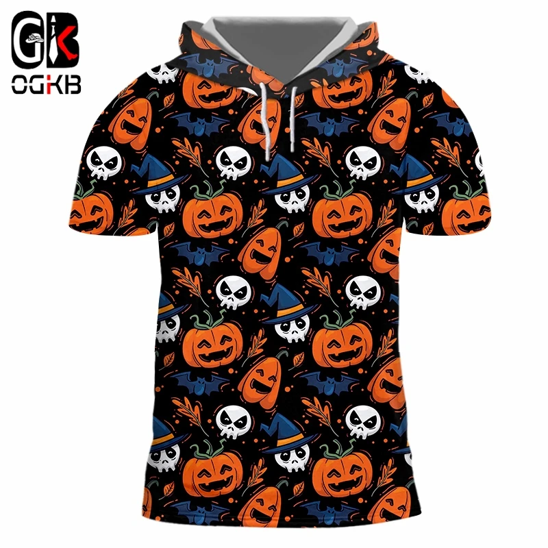 

OGKB New 3D Horror Hooded T-shirt Halloween 3D Printed Tshirt Pumpkin Head The Nightmare Before Christmas Male And Female Tshirt
