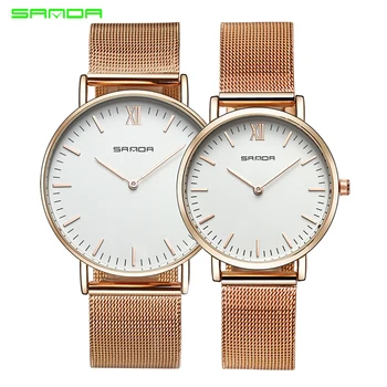 

Sanda Stainless Steel Ultra Thin Watch Fashion Rose Gold Quartz Lover's Watches for Women Men 2017 Brand Luxury Mens Watches