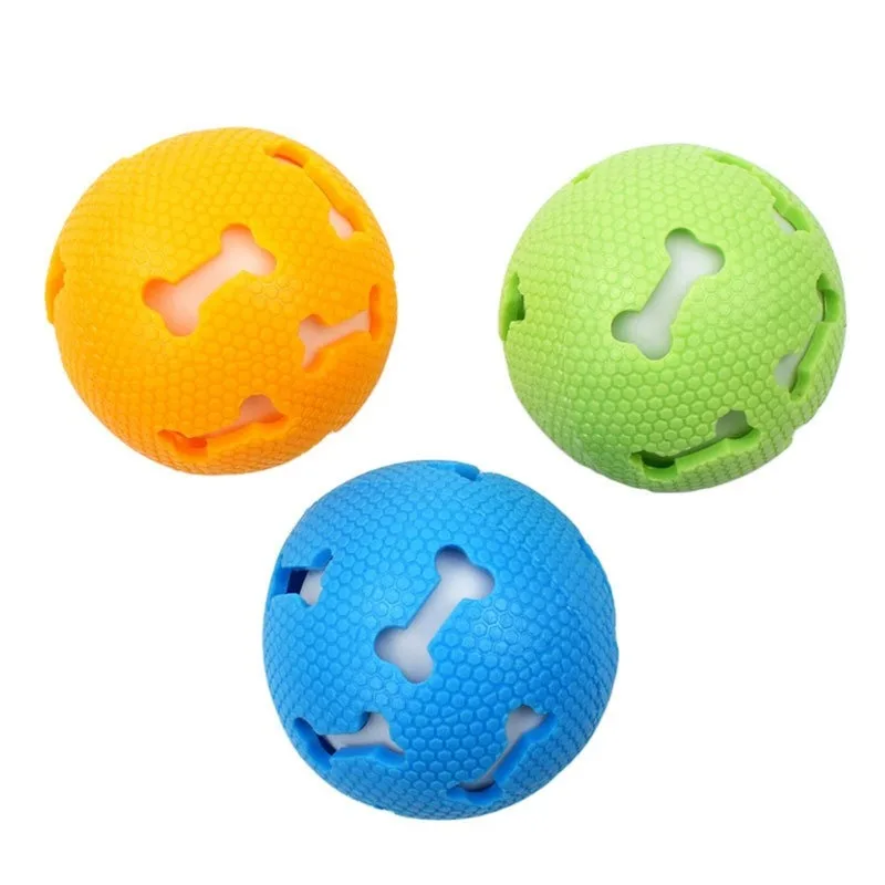 New pet toy hollow skeleton light vocal ball 7.5cm training dog bite natural rubber toy dog toys for small dogs
