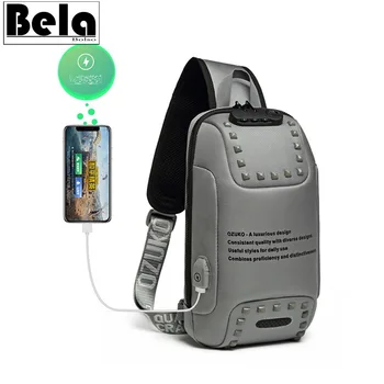 

BelaBolso New Rivet Chest Bag For Men USB Charging Crossbody Bag Multifunction Anti-theft Small Bags Luxury Handbag Purse HMB703