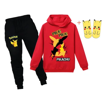 

Pokemon boys and girls suits autumn hooded sweater sweater casual pants baby children warm sports Pokemon suits and socks