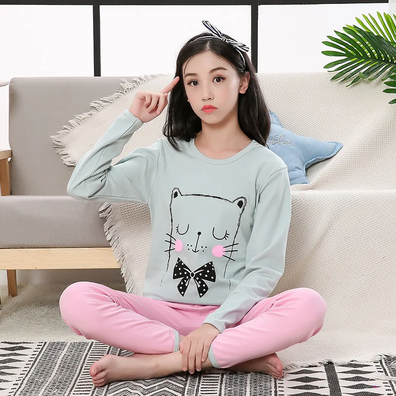 Girls Cotton Children's Pajamas Sets Baby Boys Clothes Cartoon Kids Sleepwear Long Sleeve Tops+Pant Set Kids Boy Pajama Homewear - Color: Y-18