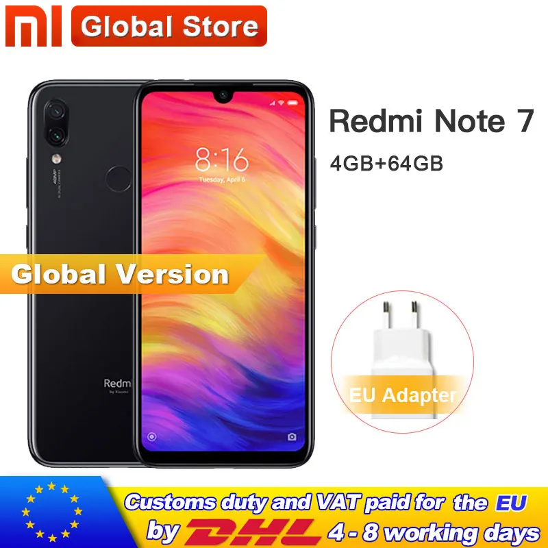 Xiaomi Redmi Note 7 64 Гб ПЗУ 4 ОЗУ мобильный телефон Восьмиядерный процессор Snapdragon 660 4000