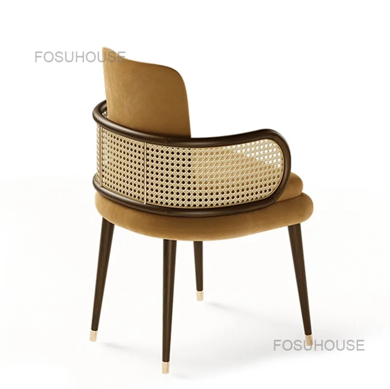 Nordic Solid Wood Armchair Rattan Living Room Chairs Home Furniture Designer Hotel Dining Chair Model Room Negotiation Chair