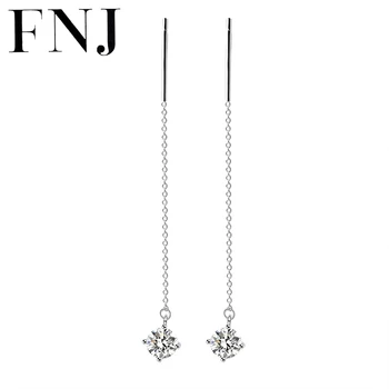 

FNJ 925 Silver Long Drop Earrings for Women Jewelry New Fine 100% Pure Original S925 Silver Sterling Earring Green Red Zircon