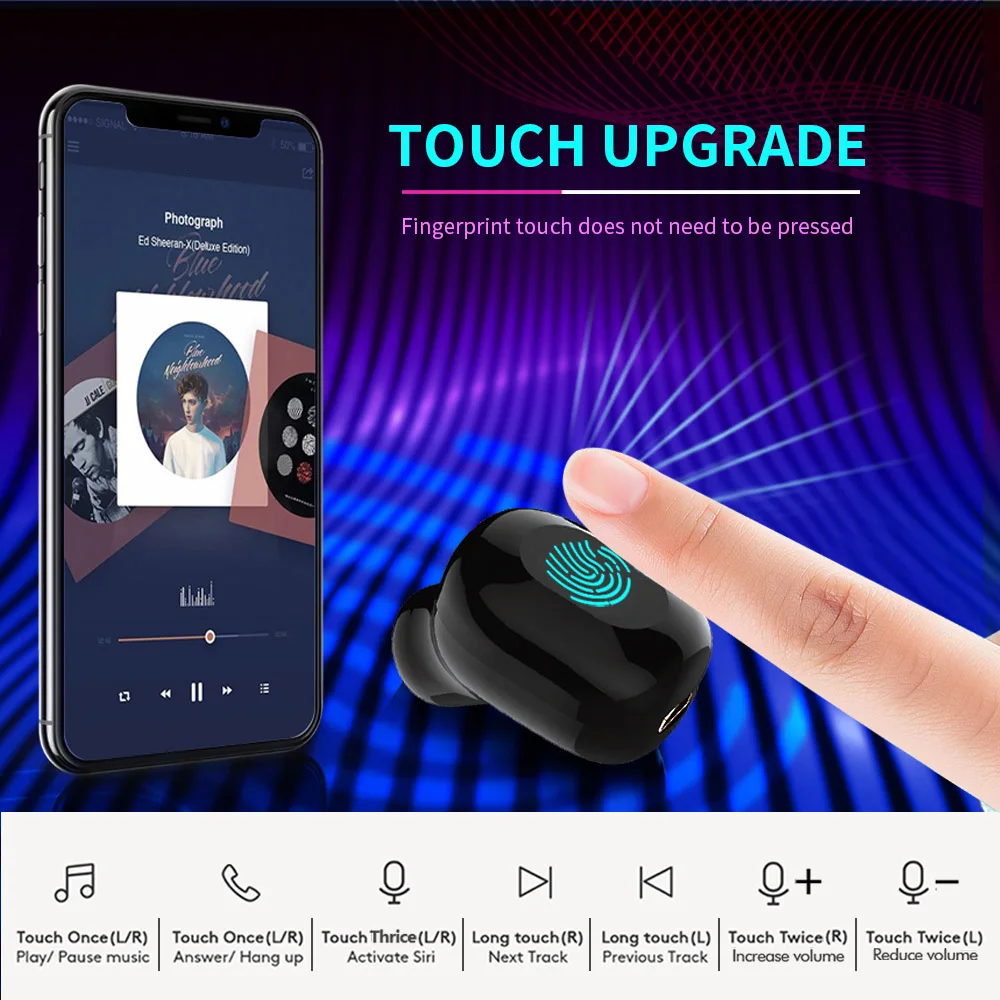TWS 5,0 Bluetooth наушники беспроводные наушники отпечатков пальцев сенсорная Спортивная бас гарнитура с микрофоном стерео для бега спорта TWS 5,0 Bluetooth наушники беспроводные наушники отпечатков пальцев сенсорная Спортивная бас гарнитура с микрофоном стерео для бега спорта
