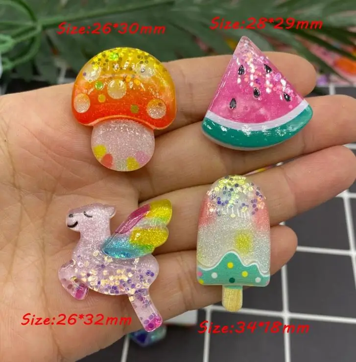 Kawaii DIY Блестящий полимер Единорог гриб Арбуз мороженое плоская задняя сторона