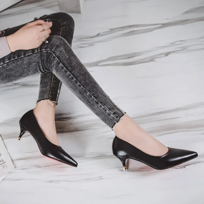 

2019 Spring Korean-style New Style Sexy Pointed-Toe Solid Color Low-Cut Thin Heeled WOMEN'S Shoes Spool Heels WOMEN'S Shoes