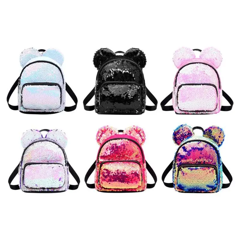 New Baby Girls Kids Backpack Mouse Ears Bags Kids Fashion Mini School Bag Women Travel Sequins Backpack Mini Bag Dropshipping