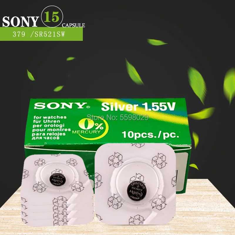 15Pcs SONY Button Batteries 16mAh AG0 LR521 Silver oxide 379A SR521 379 618 SR63 521 SR521SW For Watch Battery | Электроника