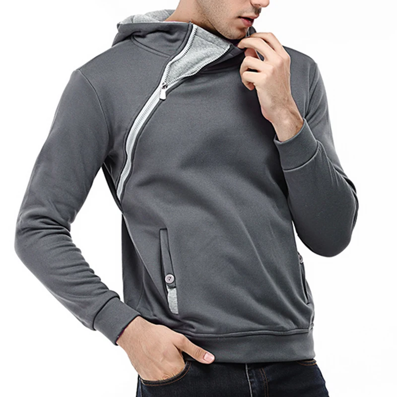 Мужская толстовка с капюшоном на молнии длинным рукавом|oblique zipper hoodie|mens hooded