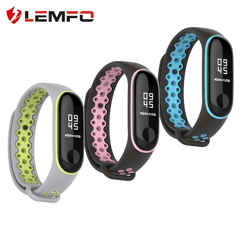 LEMFO браслет для mi Band 4 ремешок дышащий силикон двойной цветной ремешок для Xiaomi mi Band 3 Smart Band Замена