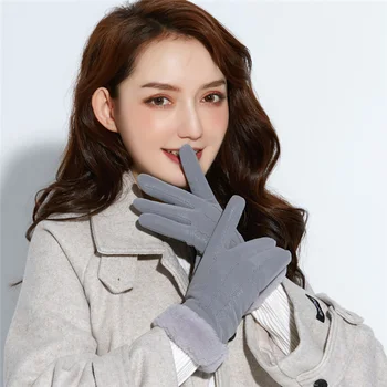 

Women Cute Play Mobile Phone Winter Gloves Warm solid Gloves Soft Leather Female Gloves Mobile Phone Women Winter Warm Gloves