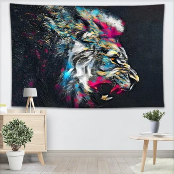 

Custom Lion and Leopard tapestry animals wall hanging tapestry home decoration rectangle bedroom wall art tapestry 140X250cm