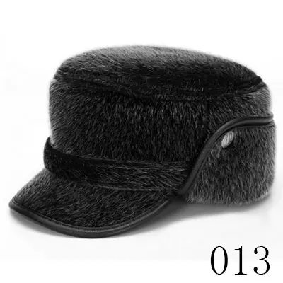 Утолщенная мужская плоская шапка, Мужская меховая военная шапка с ушанками, Мужская зимняя теплая шапка высокого качества, подарок для папы - Цвет: 56cm