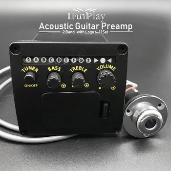 

6Set 2 Bands Acoustic Guitar Preamp with 6.35mm Brass Output Endpin Cover Guitarra EQ with tuner Folk Guitar Piezo Pickup