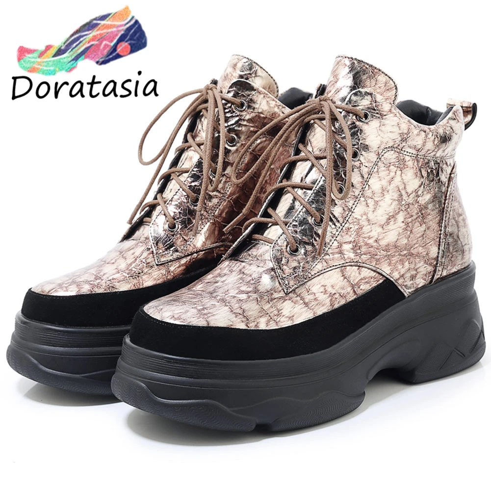 

DORATASIA New Girl Fashion Bling Genuine Leather Booties Ladies High Platform Ankle Boots Women 2020 High Shoes Woman