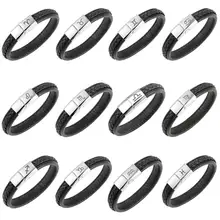 12 Созвездие Рак Лев Дева Созвездие скорпиона из нержавеющей стали черный кожаный браслет мужские ювелирные изделия