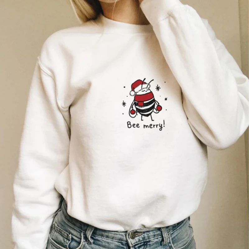 Пчела Merry Christmas Женская толстовка Kawaii эстетический пчелиный вид пуловер уличная