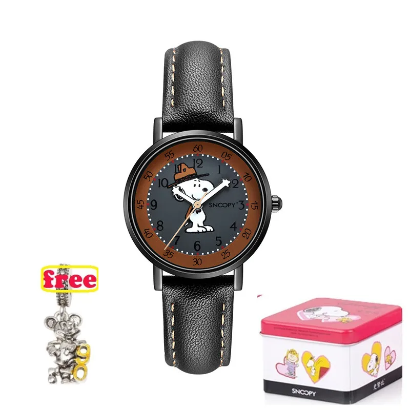 Лидирующий бренд SNOOPY официальные часы для мальчиков и девочек классические детские часы спортивные повседневные Модные кварцевые наручные часы snw840 - Цвет: coffe-Box plus gift