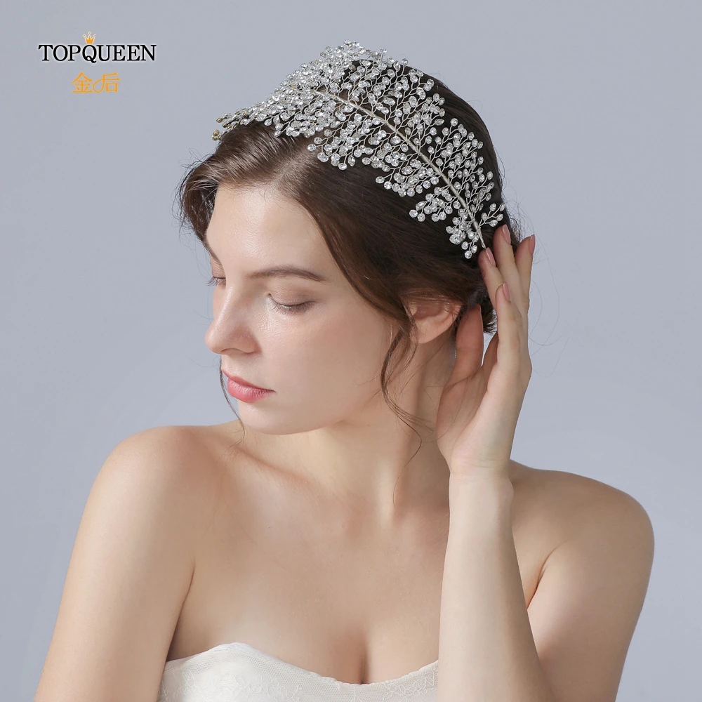 TOPQUEEN HP258 роскошные серебряные со стразами Свадебные повязки на голову свадебные аксессуары для волос Свадебные короны женские повязки на голову свадебная тиара