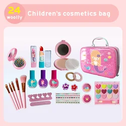 Kit de maquillage jouet avec sac de rangement, 24 pièces, ensemble de maquillage lavable, ensemble de cosmétiques princesse en sécurité, cadeau pour filles de 3 ans et plus 