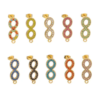 

Stainless steel Infinite Symbol Ear Hook Micro-inlaid Zircon Earrings Gold plated Manual DIY Jewelry Making Component Accessorie