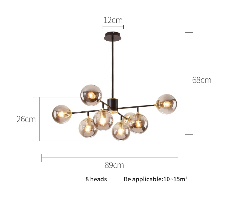 Nordic Led Chandelier Modern LED Pendant Lamp For Living Room Dining Room Kitchen Bedroom Black Glass Ball Ceiling Hanging Light grey chandelier