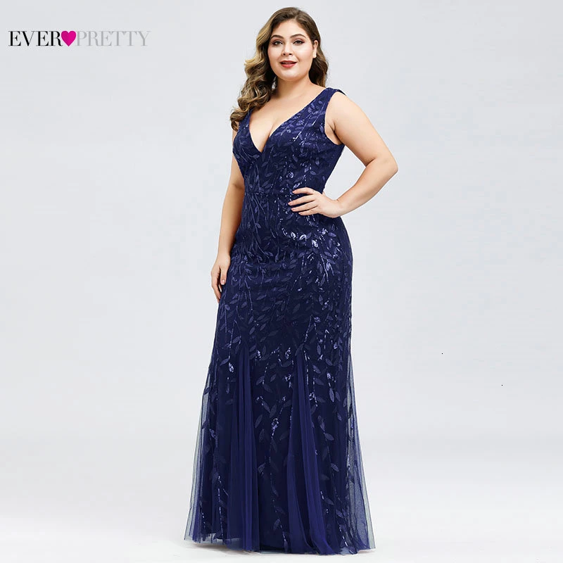 Elegant Plus Size Prom Dresses Long Ever Pretty Robe De Soiree Mermaid V Neck Sequined Wedding Party Gowns Vestidos De Fiesta
