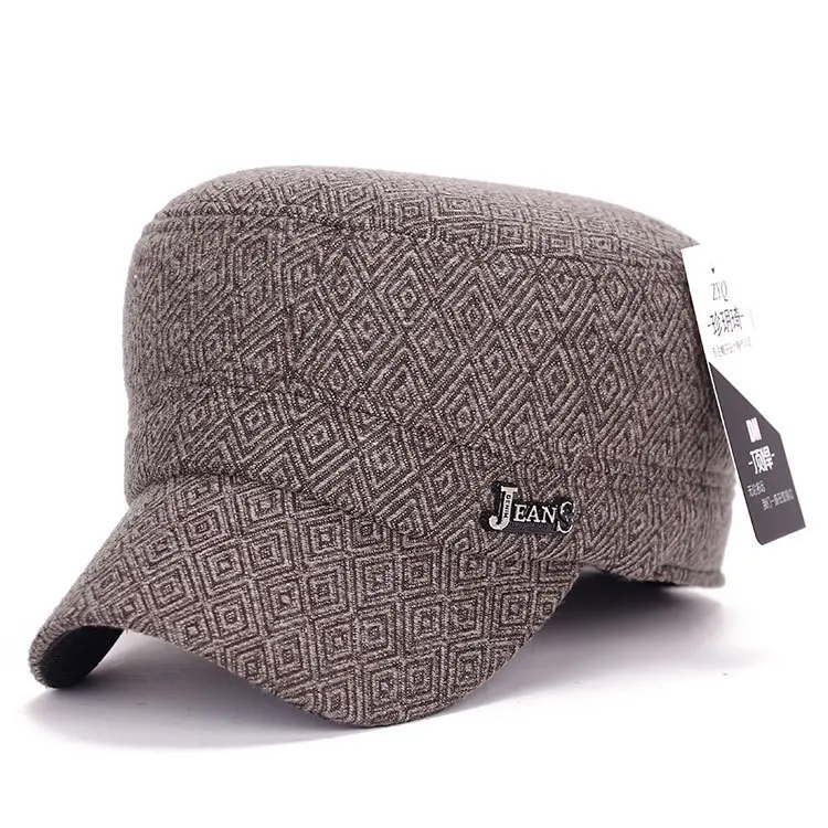 Winter Warm Hat Middle-aged Men Father Plus Velvet Thick Cap Flat Top Ear Protection Hat Snow hat