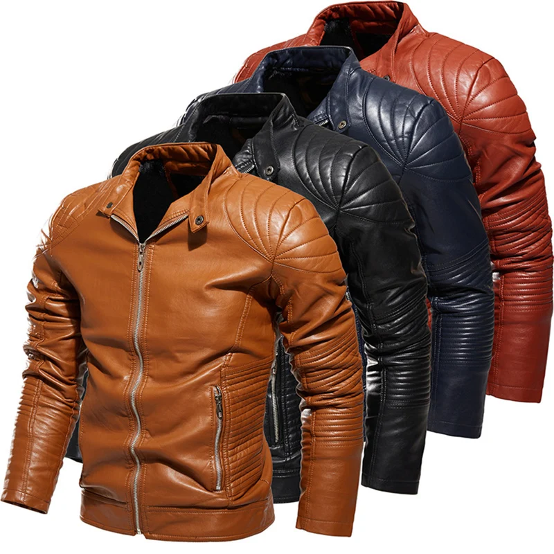 

Men's Autumn Winter Men High Quality Fashion Coat Leather Jacket Motorcycle Male Casual Jackets For Men Black Warm Overcoat