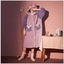 Осенне-зимние женские пижамные комплекты, пижамы, костюм для сна, Толстая теплая фланелевая ночная рубашка кораллового цвета, милая Пижама с галстуком-бабочкой для девочек