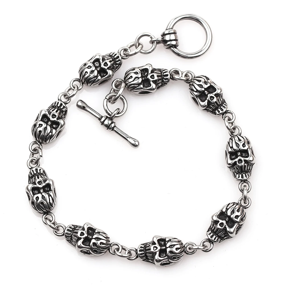 Панк Байкер человек череп талисманы браслет цепь мода крутой Винтаж Ретро-браслеты Хип-хоп аксессуары для мужчин ювелирные изделия подарок