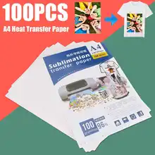 100 folhas a4 papel de transferência térmica de papel de sublimação para epson hp para canon impressora a jato de tinta na cor clara camisas chapéu boné caneca copo