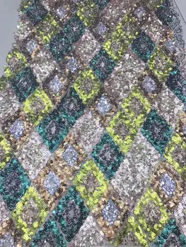 

High Quality French Lace Fabric 2019 Latest African Organza Lace Fabric Green Yellow Gold Sequins Cheap Embroidery Lace Fabrics