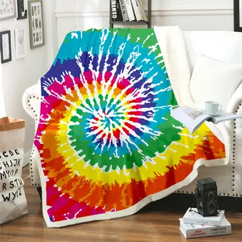 

130CM*150CM/150CM*200CM Tie Dye Throw Blanket Fleece Squre Blanket Rug Rainbow Color for Camping Home Sofa Couch Bed