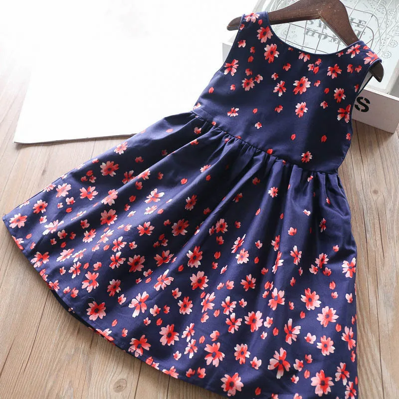 Платье без рукавов с цветочным узором для девочек; платья-майки для маленьких девочек; сезон весна; Новинка года; стильная детская одежда;