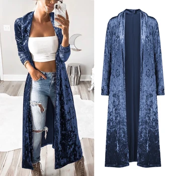 

Plus Size 2XL Autumn Fashion Long Sleeve Velvet Cardigan Coat Women Casual Slim Jacket Solid Straight Long Coat Outwear
